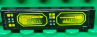 Lego Tile 1 x 4 with Buttons and Neon Green Screens on Black Background Pattern Model Left Side (Sticker) - Set 8107