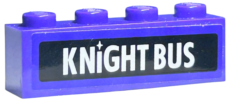 Lego Brick 1 x 4 with White 'KNIGHT BUS' on Black Background Pattern (Sticker) - Set 4866