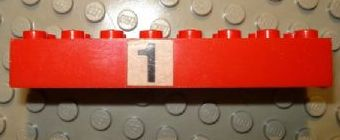 Lego Brick 2 x 8 with Black Number 1 on White Background Pattern (Sticker) - Set 148 / Red