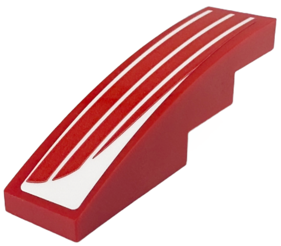 Lego Slope, Curved 4 x 1 with 3 White Lines and Curved Corner Pattern Model Left Side (Sticker) - Set 76916