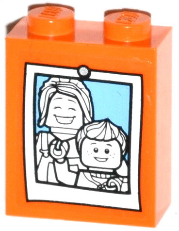Lego Brick 1 x 2 x 2 with Inside Stud Holder with Female and Boy Minifigure Photo Pattern (Sticker) - Set 60036