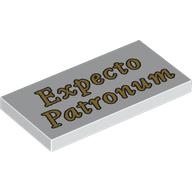Lego Tile 2 x 4 with Gold 'Expecto Patronum' Print