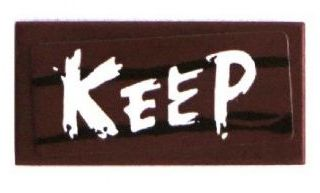 Lego Tile 1 x 2 with White 'KEEP' on Wood Grain Background Pattern (Sticker) - Set 70800
