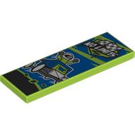 Lego Tile 2 x 6 with 'NO LIMITS', Checkered Racing Flags, Soap Box Cart on Blue Background Print / Lime
