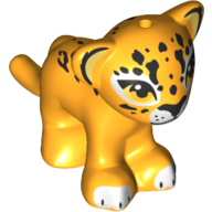 Lego Animal, Big Cat Cub, Leopard with Bright Orange Eyes, Black Pattern Print / Bright Light Orange