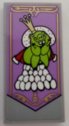 Lego Tile 2 x 4 with Angry Birds Leonard, Crown and Eggs Pattern Model Left Side (Sticker) - Set 75826 / Light Bluish Gray