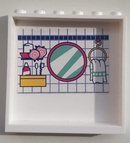 Lego Panel 1 x 6 x 5 with Mirror, Towel and Toiletries Pattern on Inside (Sticker) - Set 41314 / White