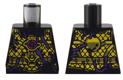 Lego Torso Armor with Yellow and Gold Scales and Mask, Emblem, and Dark Purple Ink Lines Pattern / Black