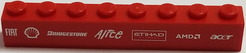 Lego Brick 1 x 8 with 'FIAT', 'SHELL', 'BRIDGESTONE', 'ALICE', 'ETIHAD AIRWAYS', 'AMD' and 'ACER' Pattern (Sticker) - Set 8185