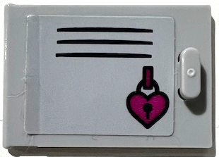 Lego Container, Cupboard 2 x 3 x 2 Door with Locker, Black Vent Lines and Magenta Heart Padlock Pattern (Sticker) - Set 41372 / Light Bluish Gray