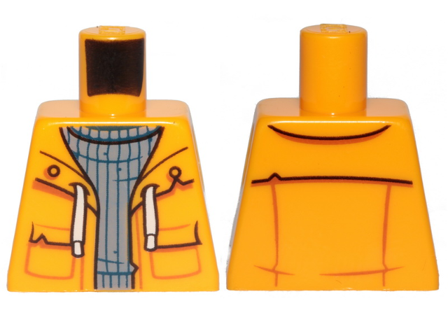 Lego Torso Sand Blue Turtleneck Sweater and Raincoat with White Laces Pattern / Bright Light Orange