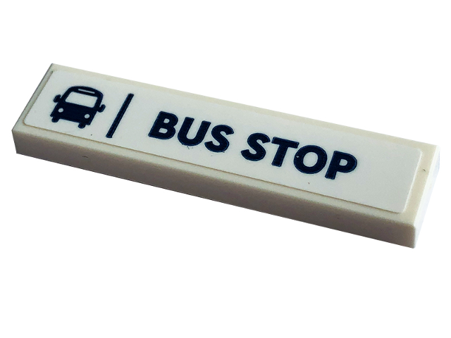 Lego Tile 1 x 4 with Dark Blue 'BUS STOP' Pattern (Sticker) - Set 41741