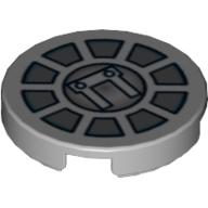 Lego Tile Round 2 x 2 with SW Radial Machinery Print / Light Gray