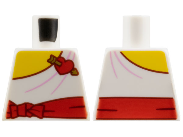 Lego Torso Toga with Yellow Chest, Red Sash and Heart with Gold Arrow, Dark Red Outline and Bright Pink Folds Pattern