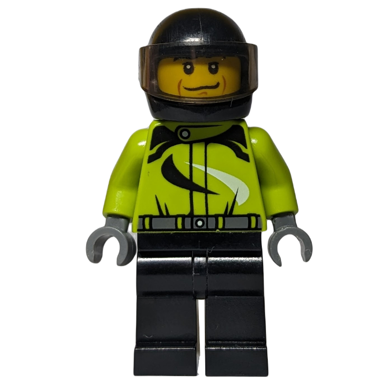 Lego Racer, Lime and Black Jumpsuit, Black Helmet with Visor