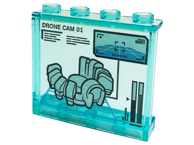 Lego Panel 1 x 4 x 3 with Side Supports - Hollow Studs with Display Screen with 'DRONE CAM 01', Spider and Bar Chart Pattern (Sticker) - Set 76175
