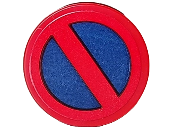 Lego Tile, Round 2 x 2 with Bottom Stud Holder with Dark Blue Road Sign No Parking Pattern (Sticker) - Set 910032