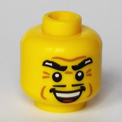 Lego Minifig Head Gangster, Thick Eyebrows, Thin Moustache, Cheek Dimples, and Sinister Open Smile Print