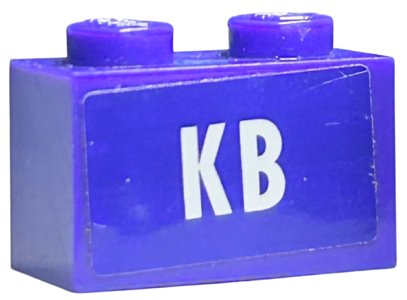 Lego Brick 1 x 2 with White 'KB' Pattern (Sticker) - Set 4866