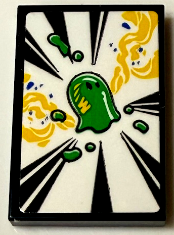 Lego Tile 2 x 3 with Bright Green Z-Blob with Yellow Swirls and White Stripes Pattern (Sticker) - Set 71461