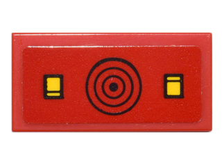Lego Tile 1 x 2 with Black Concentric Circles and 2 Yellow Buttons Pattern (Sticker) - Set 76052 / Red