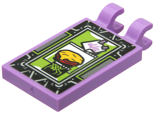 Lego Tile, Modified 2 x 3 with 2 Open O Clips with Red Bowl with Yellow Food, Taped White Note with 'JJG' and Lime Spider Pattern (Sticker) - Set 80022