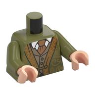 Lego Torso Robe, Gold Trim, Decorations, Dark Tan Vest, Dark Orange Tie Print, Olive Green Arms, Light Nougat Hands / Olive Green
