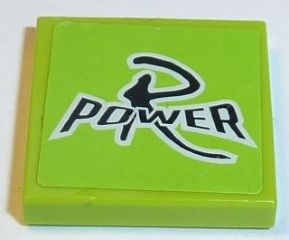 Lego Tile 2 x 2 with Black 'R POWER' on Lime Background Pattern (Sticker) - Set 8152 / Lime