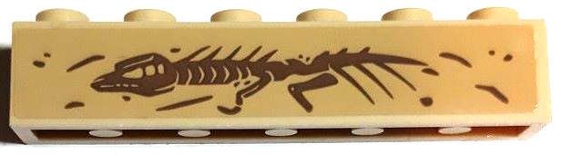 Lego Brick 1 x 6 with Dark Tan Dinosaur Fossil Bones Pattern (Sticker) - Set 75941 / Tan