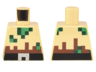 Lego Torso Pixelated Ripped Shirt with Green and Dark Green Holes and Black and Silver Belt Pattern / Tan