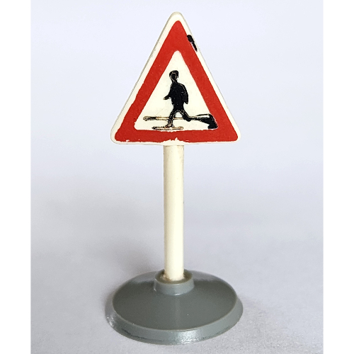 Lego Road Sign Old Triangle with Man Crossing Print & Type 1 Base