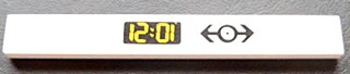 Lego Tile 1 x 8 with Black Train Logo and Digital Clock with Yellow '10:21' / '12:01' Pattern (Sticker) - Set 4532