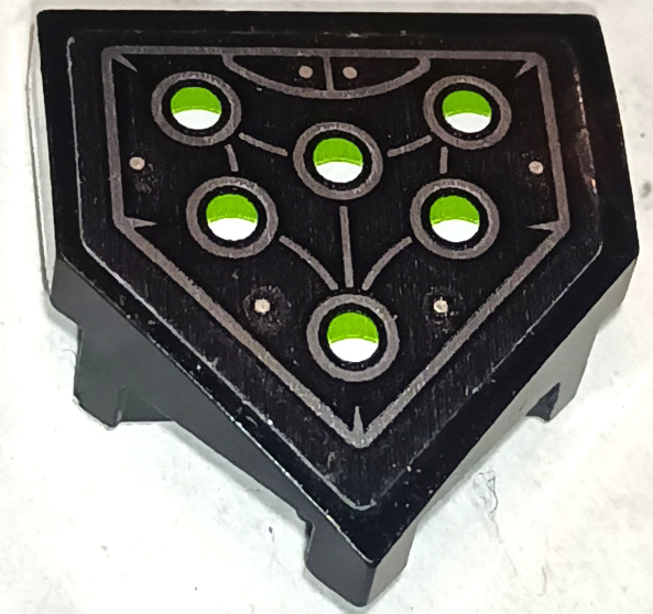 Lego Wedge 2 x 2 x 2/3 Pointed with 6 Lime and White Spider Eyes, Dark Silver Webbing, Dots and Border Pattern (Sticker) - Set 80014