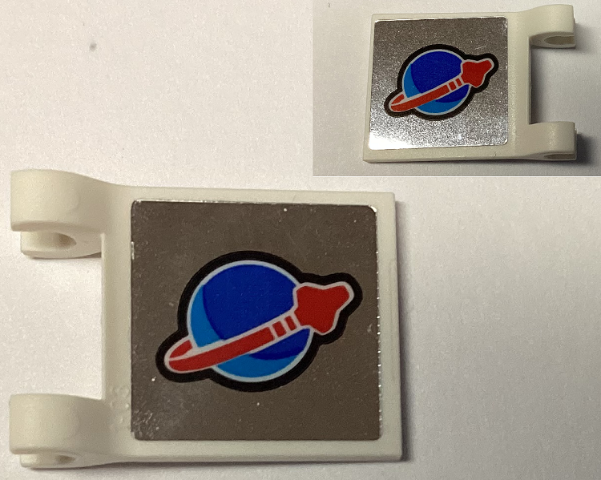 Lego Flag 2 x 2 Square with Flared Edge with Blue and Red Classic Space Logo on Mirrored Background Pattern on Both Sides (Stickers) - Set 60348 / White