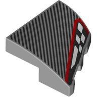 Lego Brick Wedged, Curved 2 x 2 with Stud Notch Left with Black Stripes, Black/White Headlight, Red Border Print