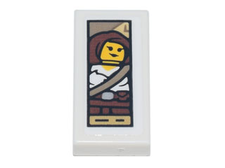Lego Tile 1 x 2 with Portrait of Female Minifigure with White Shirt, Strap and Belt Pattern (Sticker) - Set 71741 / White
