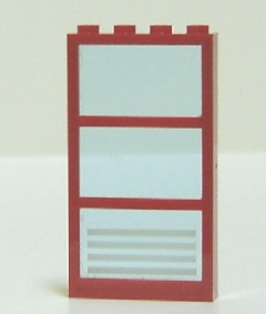 Lego Window 1 x 4 x 6 with 3 Panes with Fixed Trans-Light Blue Glass with 4 White Stripes Pattern (Sticker) - Set 7892 / Red
