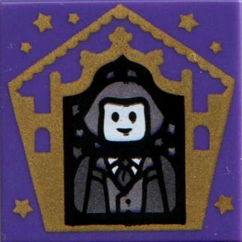 Lego Tile 2 x 2 with Wizard Card Garrick Ollivander Print / Dark Purple