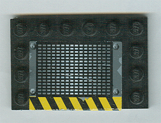 Lego Tile, Modified 4 x 6 with Studs on Edges with Grille and Black and Yellow Danger Stripes Pattern Side A (Sticker) - Set 6208 / Black