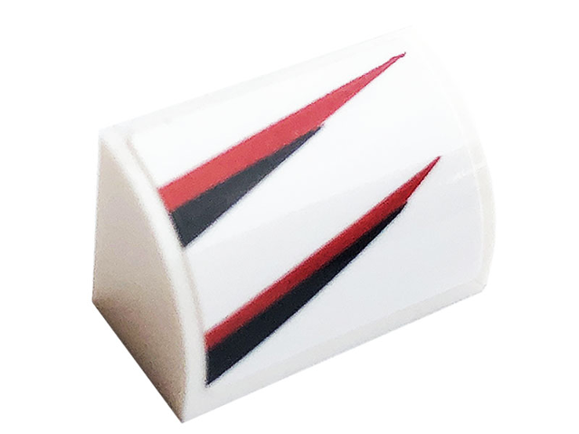 Lego Slope, Curved 1 x 2 with Bottom Stud Holder with Black and Red Stripe Pattern Model Left Side (Sticker) - Set 76896