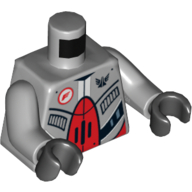 Lego Torso Robot with Red and Black Plates, Galaxy Squad Logo / Radiator on Back Print, Light Bluish Gray Arms, Black Hands / Light Bluish Gray