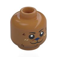 Lego Minifig Head Tony Tony Chopper, Dark Purple Nose, Dear Face, Nougat/Tan Fur, Closed Mouth Smile / Angry / Medium Nougat