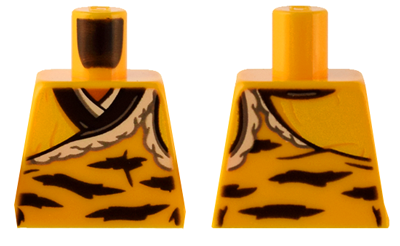 Lego Torso Robe with Black Animal Stripes and White Fur Trim Pattern / Bright Light Orange