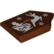 Lego Tile Special 2 x 3 Pentagonal with White Sleigh, Reindeer Print / Reddish Brown