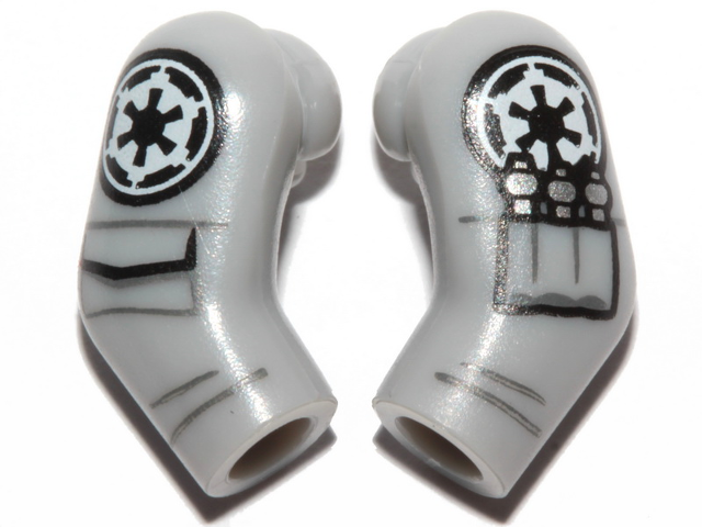 Lego Arm, (Matching Left and Right) Pair with SW Imperial Logo and Pockets Pattern / Light Bluish Gray