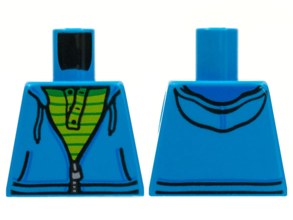 Lego Torso Hoodie with Zipper over Lime and Green Striped Shirt Pattern / Dark Azure