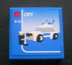 Lego Tile 2 x 2 with Lego Police Car and 'CITY' and '5-12' Set Box Pattern (Sticker) - Set 3221