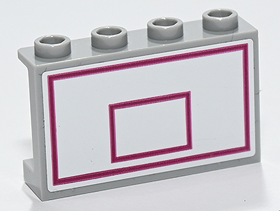 Lego Panel 1 x 4 x 2 with Side Supports - Hollow Studs with White and Magenta Basketball Backboard Pattern (Sticker) - Set 41731