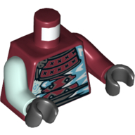 Lego Torso, Odd Arms, Armor, White and Blue Icicles Print, Left Dark Red Arm, Right Light Aqua Arm, Black Hands / Dark Red