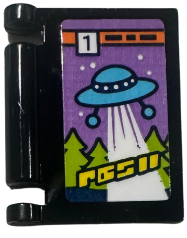 Lego Minifigure, Utensil Book Cover with Comic Issue Number 1 with Medium Azure UFO and Lime Trees on Medium Lavender Background Pattern (Sticker) - Set 42674